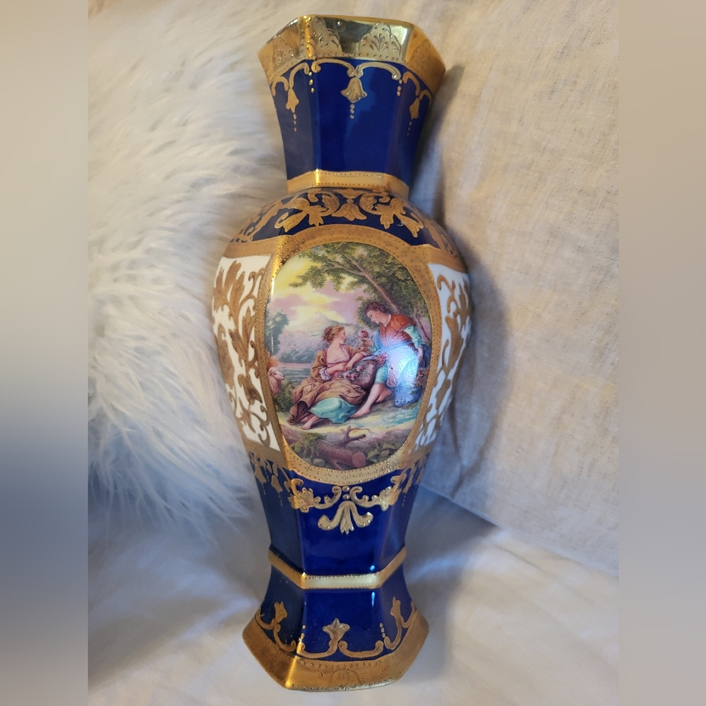 Elegant Blue and Gold Decorative Vase